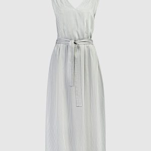 Green linen striped dress with monil chain Peserico