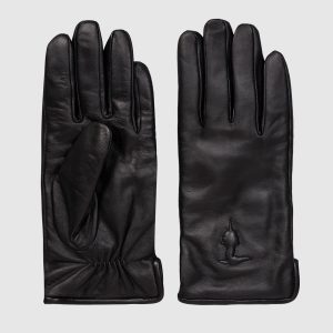 Black leather gloves with emblem Trussardi