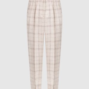 Light beige checked linen trousers with monil chain Peserico