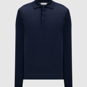 Blue wool and cashmere polo shirt Brunello Cucinelli