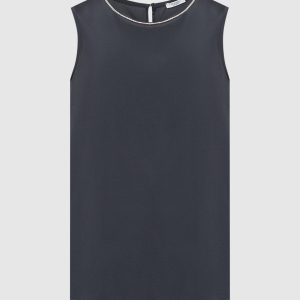 Blue silk top with monil chain Peserico