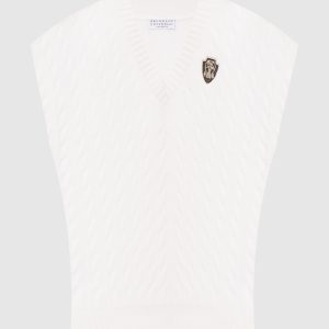 White cashmere vest with logo patch Brunello Cucinelli