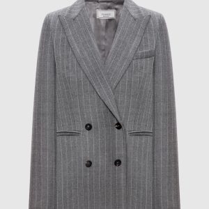 Grey double-breasted striped wool jacket Peserico