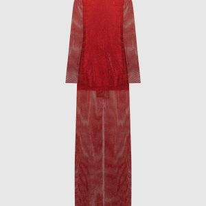 Red maxi dress with crystals and bow Santa Brands