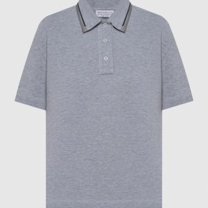 Gray polo shirt with monil chain Brunello Cucinelli