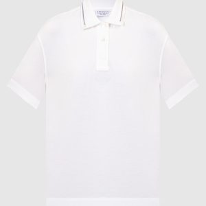 White polo shirt with monil chain Brunello Cucinelli