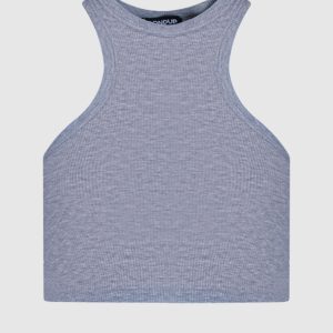 Gray ribbed top with logo Dondup