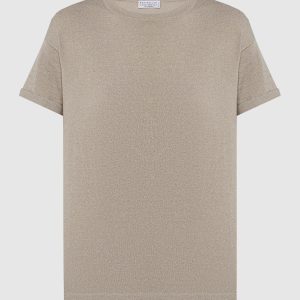 Beige t-shirt with cashmere and silk with lurex Brunello Cucinelli
