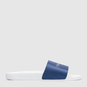 Blue leather sliders with logo Stefano Ricci