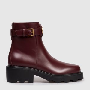 Burgundy leather boots with VLogo emblem Valentino
