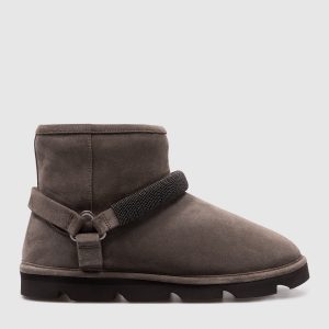 Gray suede Uggs with monil chain Brunello Cucinelli