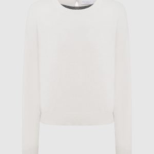 Beige cashmere sweater with monil chain Brunello Cucinelli