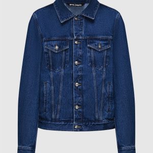 Blue denim jacket with textured logo Palm Angels