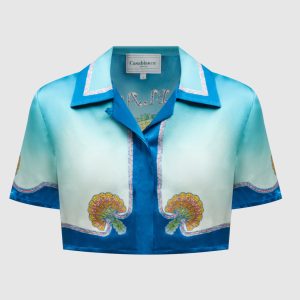Blue Coquillage Coloré cropped silk blouse Casablanca