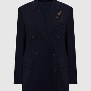 Blue double-breasted wool jacket Brunello Cucinelli