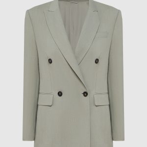 Gray double breasted linen jacket with monil chain Brunello Cucinelli