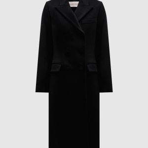 Black double-breasted wool and cashmere coat Valentino