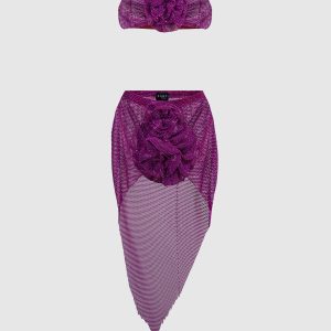 Purple top and skirt suit with crystals Santa Brands
