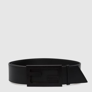 Black leather belt with monogram logo Fendi
