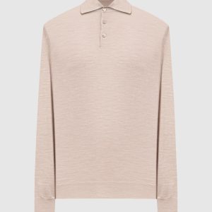 Beige melange wool and cashmere polo shirt Brunello Cucinelli
