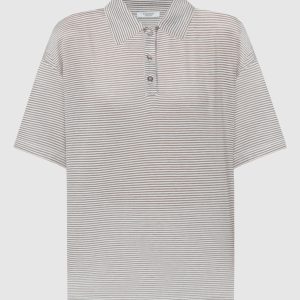 Brown striped polo shirt with monil chain Peserico
