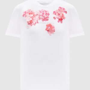 White t-shirt with floral print and appliqué Ermanno Scervino