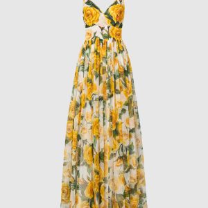 White floral printed silk maxi dress Dolce&Gabbana