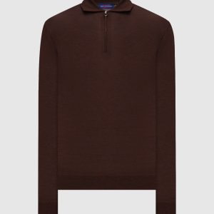 Brown wool, silk and cashmere polo shirt Stefano Ricci