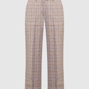 Brown linen pants with a high fit in a check Peserico