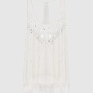 White top with embroidery and fringes Twinset