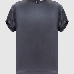 Gray silk top with monil chain Brunello Cucinelli