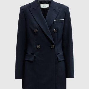 Blue double-breasted wool jacket with monil chain Peserico