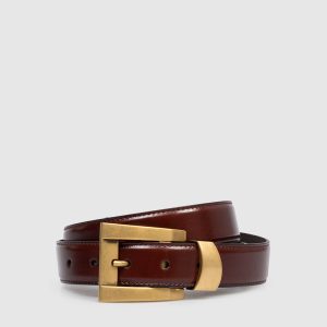 Brown glossy leather belt with logo print Versace