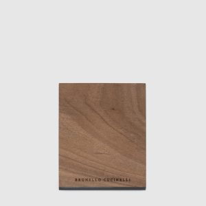Table stand made of wood with a logo Brunello Cucinelli