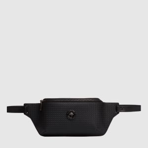 Black leather belt bag with branded embossing Stefano Ricci