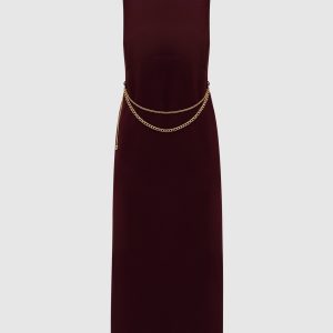 Burgundy midi dress with chain Twinset
