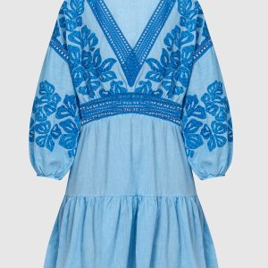 Blue linen dress with lace Ermanno Scervino