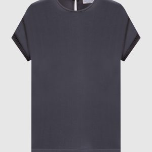 Gray silk top with ecolathuni monil chain Brunello Cucinelli