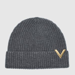 Gray wool cap with logo Valentino