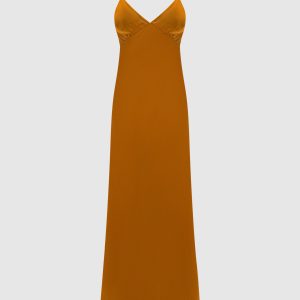 Orange maxi dress with slits Twinset