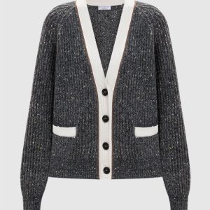 Gray cardigan with wool and cashmere Brunello Cucinelli