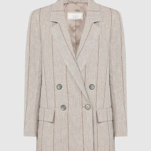 Brown double-breasted striped linen jacket Peserico
