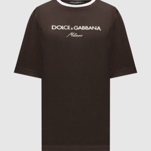 Brown T-shirt with embroidered logo Dolce&Gabbana