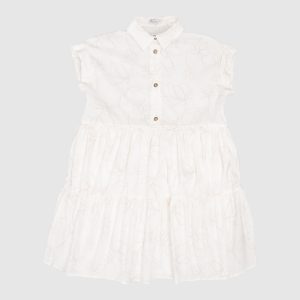 Children's white dress with frills in a print Brunello Cucinelli