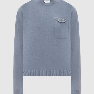 Gray wool, silk and cashmere jumper with monil chain Peserico
