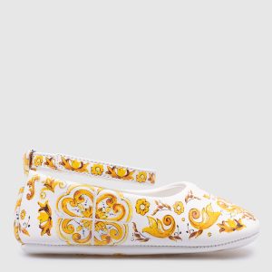 Children's white leather ballet flats with majolica print Dolce&Gabbana