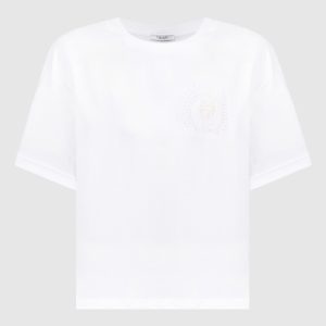 White t-shirt with crystal logo embroidery Peserico