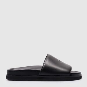 Off Stamp logo flip flops in black leather Off-White