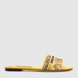 Bianca yellow combination flip-flops with logo embroidery Dolce&Gabbana