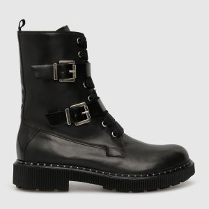 Leather biker boots with buckles Max & Co